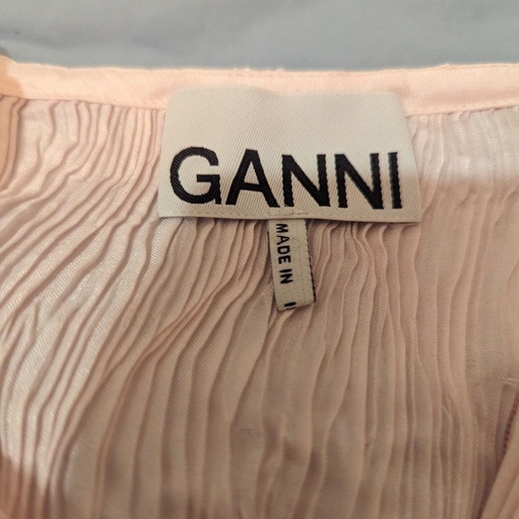 GANNI Pleated Satin Dress Belted Plissé-satin Mini Dress In Pastel Pink - Picture 5 of 8